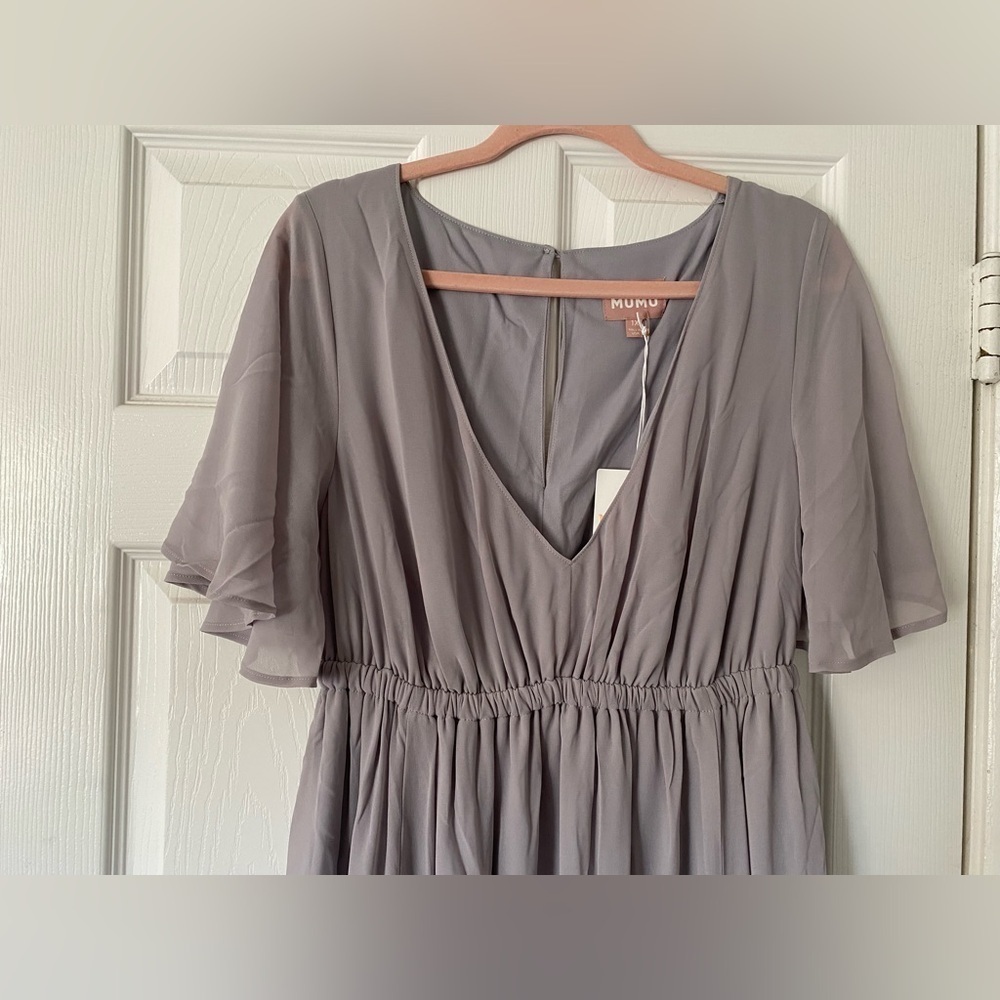 NWT Show Me Your Mumu Emily Empire Maxi Dress Dove Grey Chiffon Size‎ 1X - Picture 2 of 10